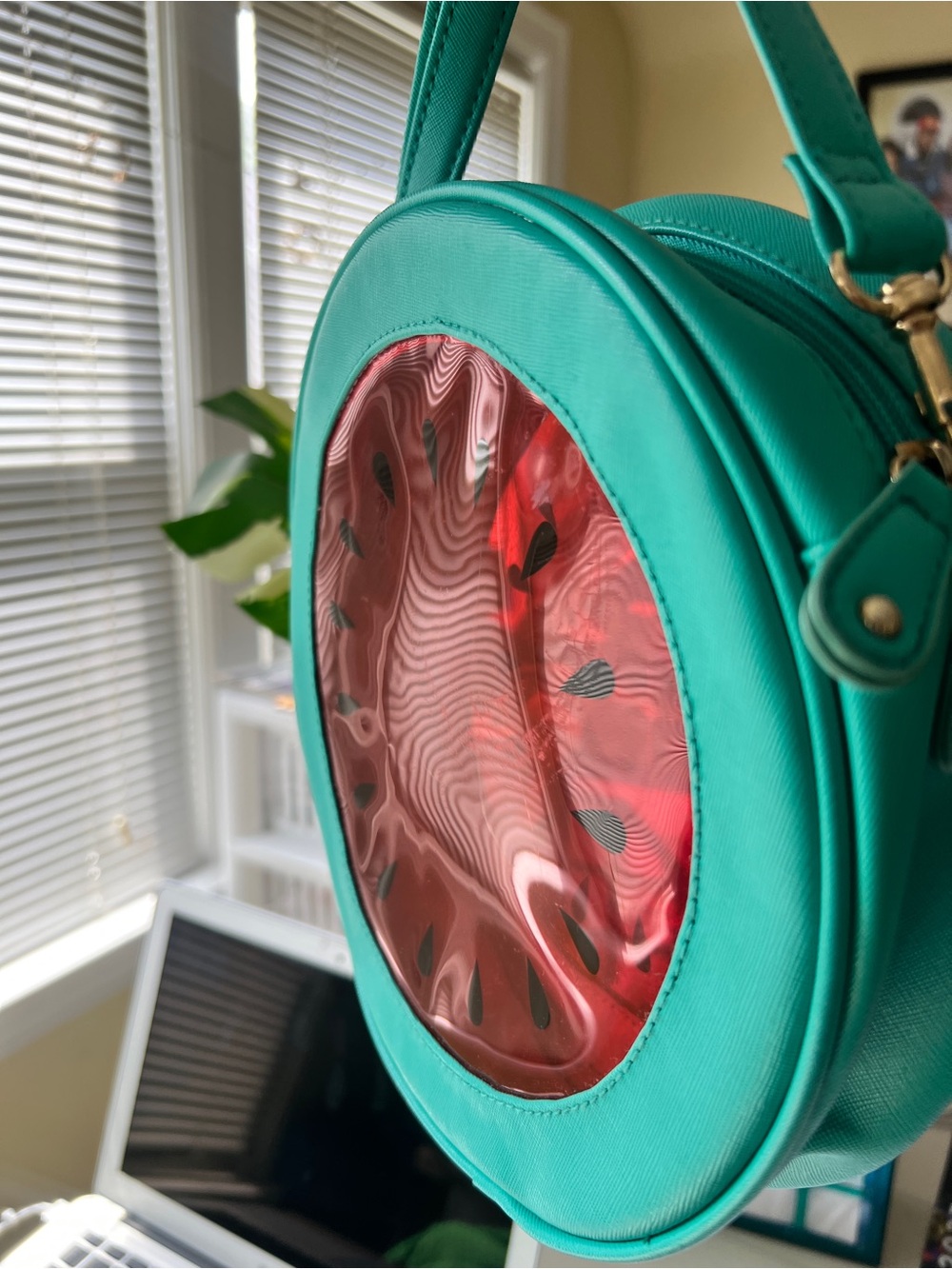 Teal Round Watermelon-Print Crossbody Bag - Picture 4 of 6